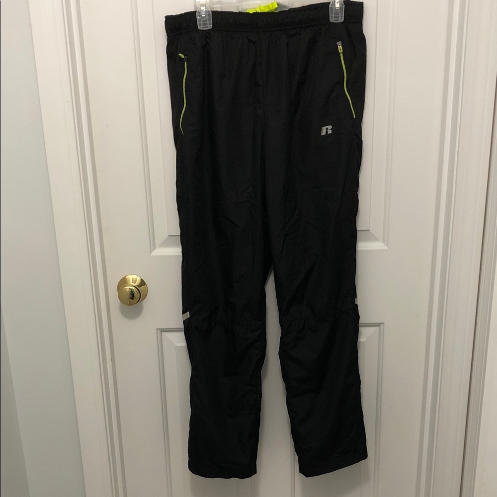 Russell Athletic Black Joggers with Neon Lime Zipper Accents